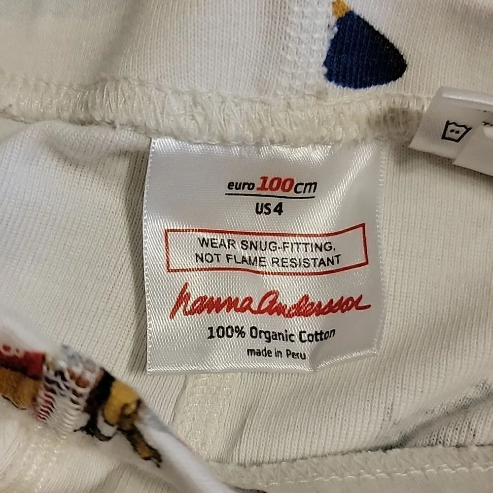 HANNA ANDERSSON 2-PIECE WHITE SNOWMOBILE PAJAMAS, SIZE 4 - 100% ORGANIC COTTON